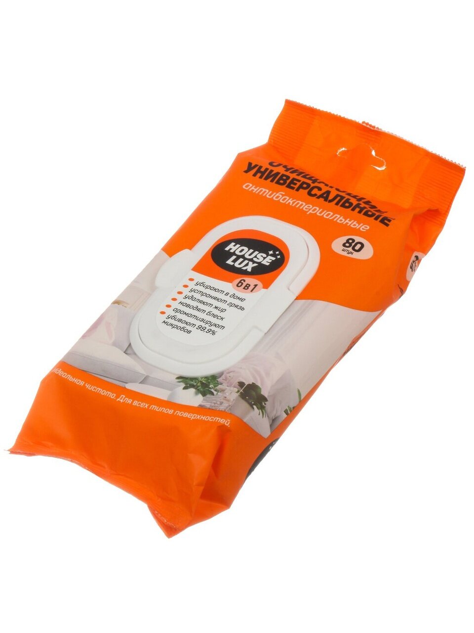 Салфетки влажные House Lux, 6 в 1, 80 шт, универсальные, с пластиковым клапаном, 48261