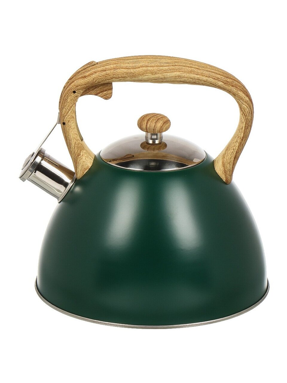 Чайник нержавеющая сталь, 3 л, со свистком, матовый, с силиконовым покрытием под дерево, Daniks, Emerald, индукция, изумрудный, MSY-079E
