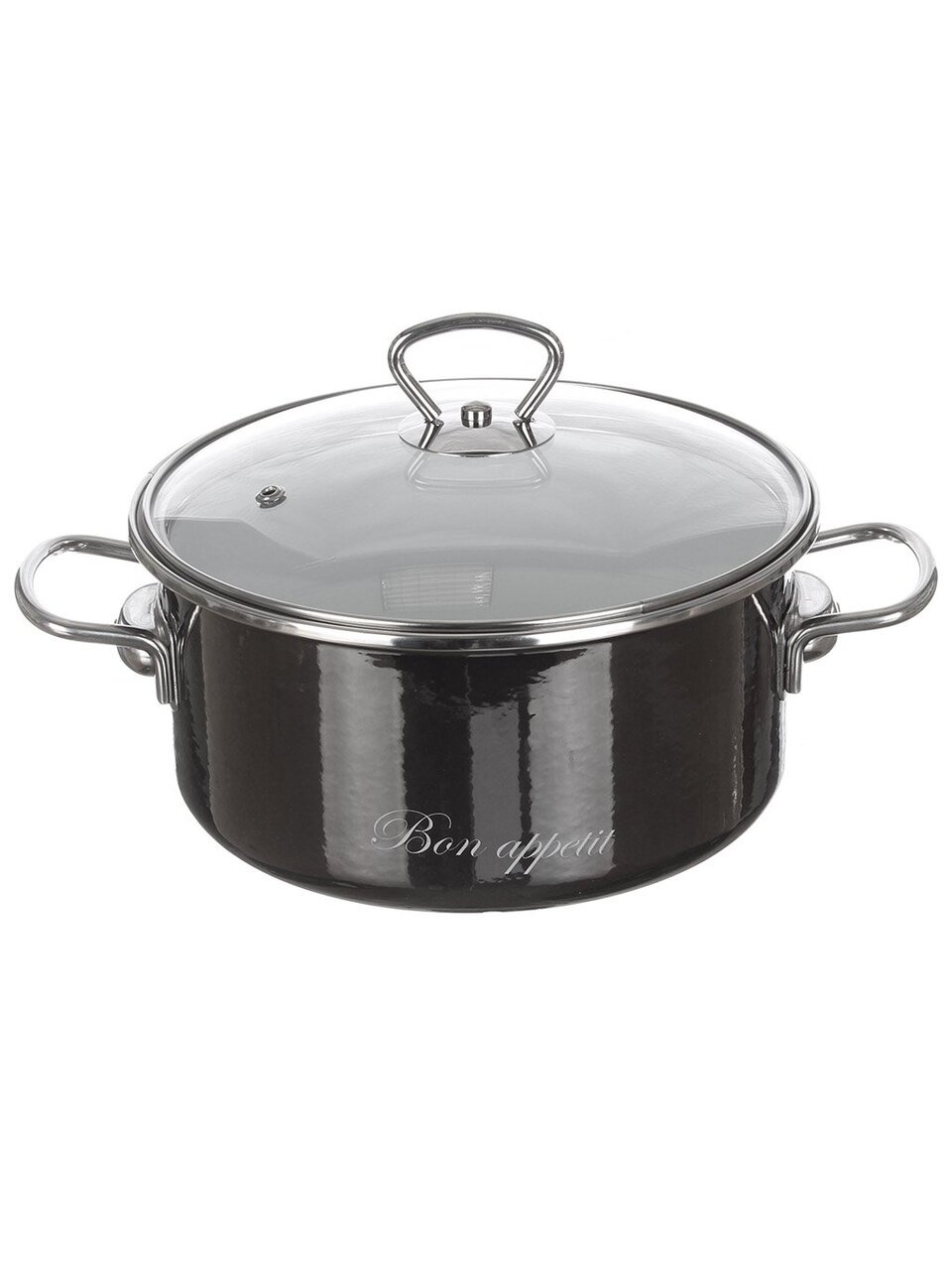 Кастрюля эмалированная сталь, 3 л, крышка стекло, Vitross, Bon Appetit, 8SB205S/8SD185S, мокрый асфальт, индукция