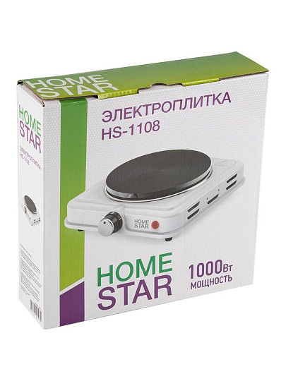Плита электрическая Homestar, HS-1108, 1000 Вт, 1 конфорка, чугун, эмаль, механическая, переключатель поворотный, белая