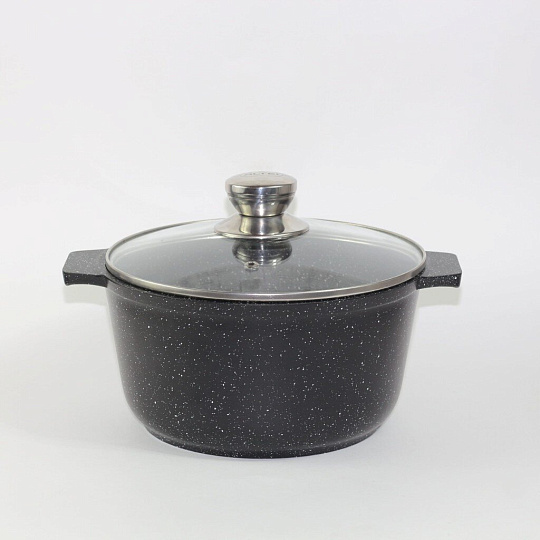 Кастрюля алюминий, антипригарное покрытие, 4 л, с крышкой, крышка стекло, Алтей, Granit Perfection black, 05-0450-310