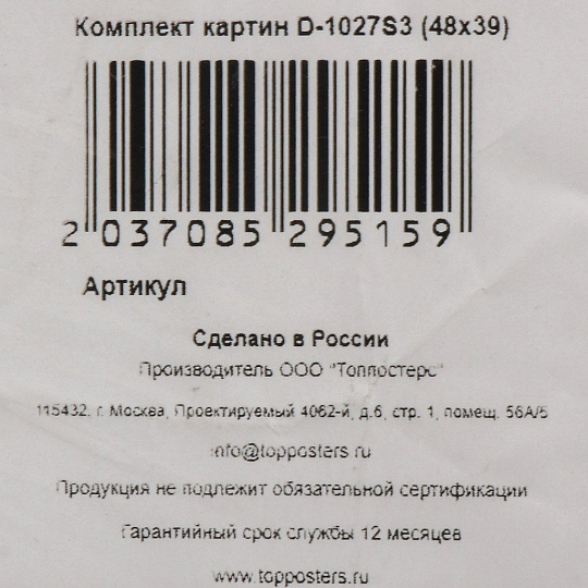 Картина комплект холст, 48х39 см, 3 модуля, D-1027S3