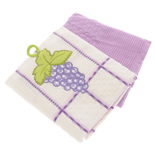Набор полотенец кухонных 2 шт, 45х70 см, вафельный, Bonita, Фрукты Виноград, белый, сиреневый, Россия