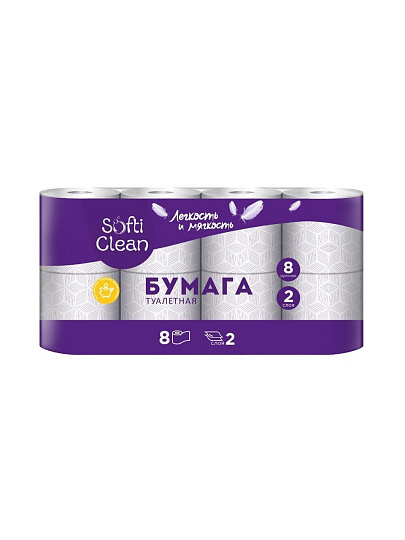 Туалетная бумага Softi Clean, 2 слоя, 8 шт, 15.31 м, с втулкой, белая