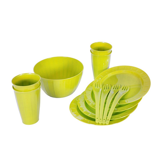 Набор для пикника на 4 персоны, корзина, 1 большая миска, 4 маленькие миски, 4 тарелки, 4 кружки, столовые приборы, оливковая роща, Giaretti, Bono, GR1812ОЛ