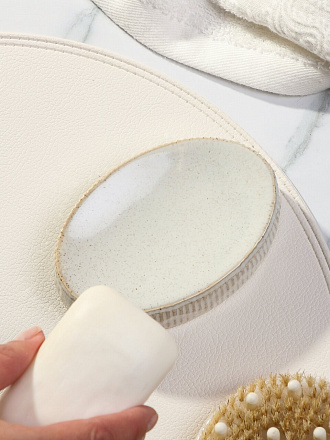 Мыльница настольная, керамика, 12.5х8.5х2.8 см, бежевая полоса, Y4-9846