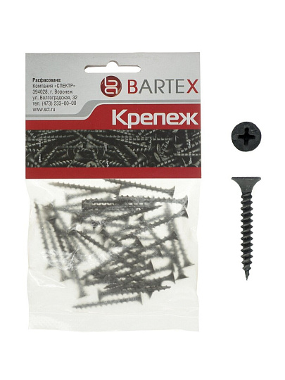 Саморез по металлу и гипсокартону, диаметр 3.5х25 мм, 50 шт, пакет, Bartex
