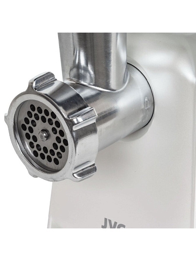 Мясорубка электрическая JVC, JK-MG123, 2000 Вт, реверс, 2 кг/мин, пластик, 2 насадки, с отсеком для хранения насадок, белый, черный