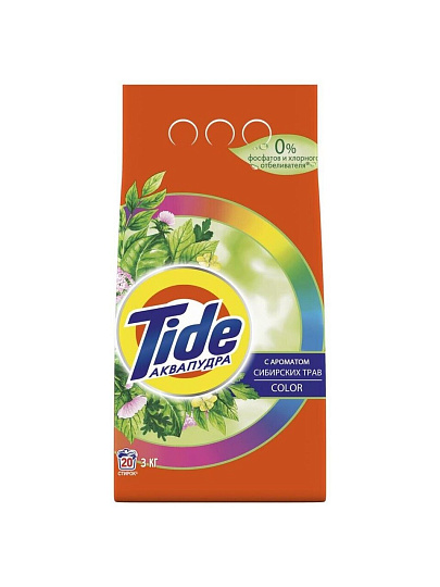 Стиральный порошок Tide, 3 кг, автомат, для цветного белья, Color Сибирские травы