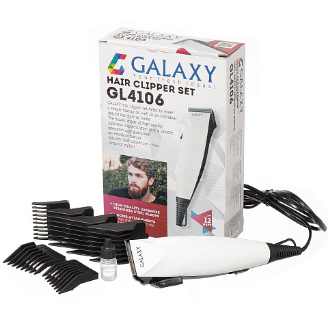 Набор для стрижки Galaxy Line, GL 4106, сетевой, 12 Вт, 6 сменных насадок