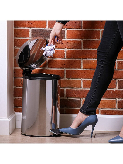 Контейнер для мусора металл, 12 л, круглый, педаль, хром, Y8-2723
