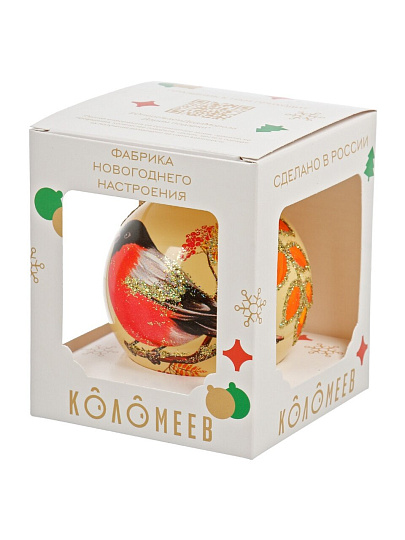 Елочный шар Сказочный снегирь, 8 см, стекло, КУ-80-214009