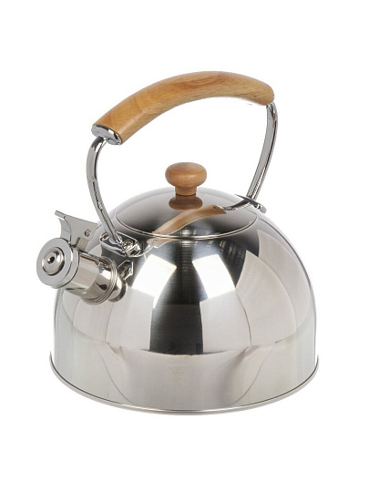 Чайник нержавеющая сталь, 2.5 л, со свистком, зеркальный, ручка с покрытием, дуб, Daniks, индукция, GS-04567G-2