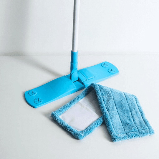 Швабра плоская, микрофибра, 43х13 см, голубая, телескопическая ручка, Grifon, 910-064