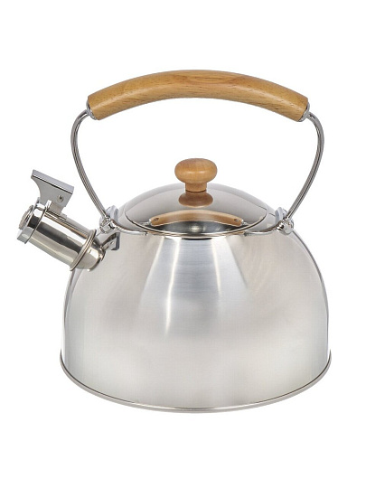 Чайник нержавеющая сталь, 2.5 л, со свистком, зеркальный, ручка с покрытием, дуб, Daniks, индукция, GS-04567G-2