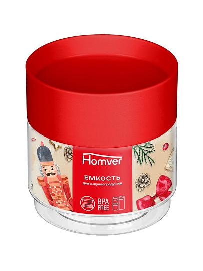 Банка для сыпучих продуктов, пластик, 0.5 л, 9.2х9.2х10 см, с крышкой, Homver, 223138006/03