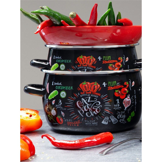 Кастрюля эмалированная сталь, 3 л, с крышкой, крышка сталь, сферический, Appetite, Gazpacho, 1RC181M, индукция