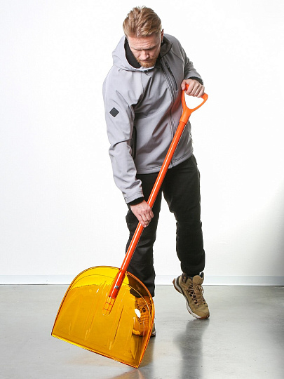 Лопата для снега поликарбонат, 450х110х1410 мм, черенок стальной, V-руч, ПК №4, ковш оранжевый, СЗ, сборная, LBPKS010