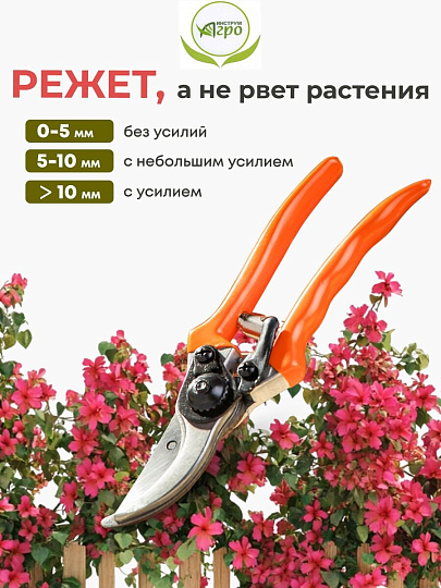 Секатор для срезки цветов, веток, молодых побегов, 200 мм, Инструм-Агро, Цветочный, 010108