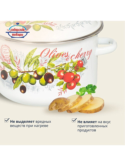 Кастрюля эмалированная сталь, 4 л, крышка сталь, цилиндрическая, Сибирские товары, Оливки и черри, 3MD201M, индукция