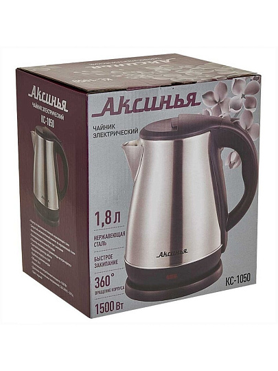 Чайник электрический Аксинья, КС-1050, черный, 1.8 л, 1500 Вт, скрытый нагревательный элемент, нержавеющая сталь
