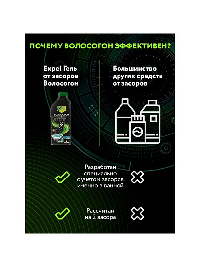 Средство от засоров Expel, гель, 500 мл, от волос