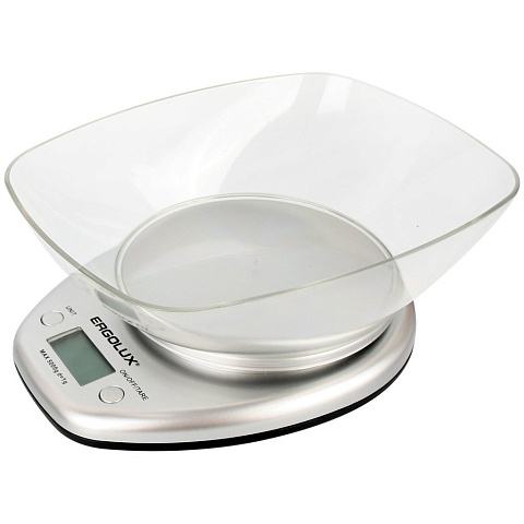 Весы кухонные до 5 кг со съемной чашей, серые металлик, Ergolux ELX-SK04-C03