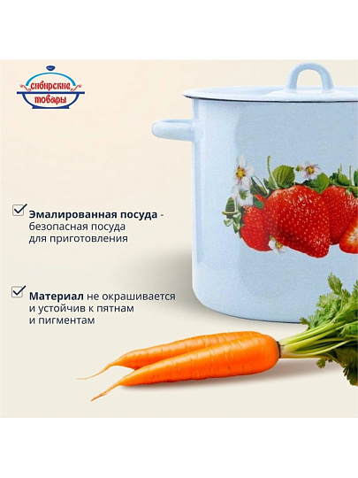 Кастрюля эмалированная сталь, 5.5 л, крышка сталь, петля, с декором, цилиндрическая, Сибирские товары, С1617.СГ, серо-голубая