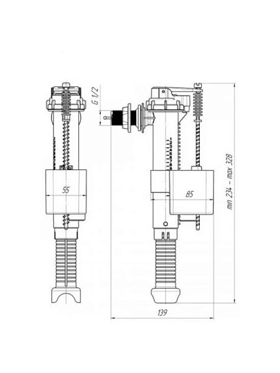 Клапан для бачка унитаза боковой, 1/2", пластик, заливной, АниПласт, WC5010