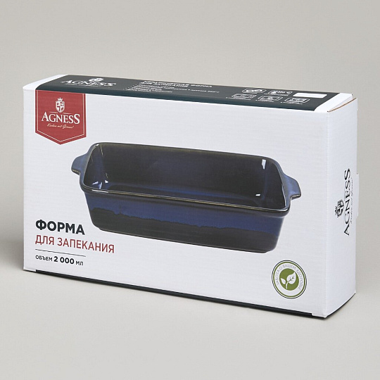 Форма для запекания керамика, 18х32х7 см, 2 л, прямоугольная, Agness, Reactive Blue, 780-130
