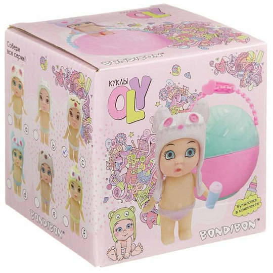 Куколка Bondibon, Oly в шапочке-ушанке, 10х10х10 см, с животным и аксессуарами в шаре, ВВ3890