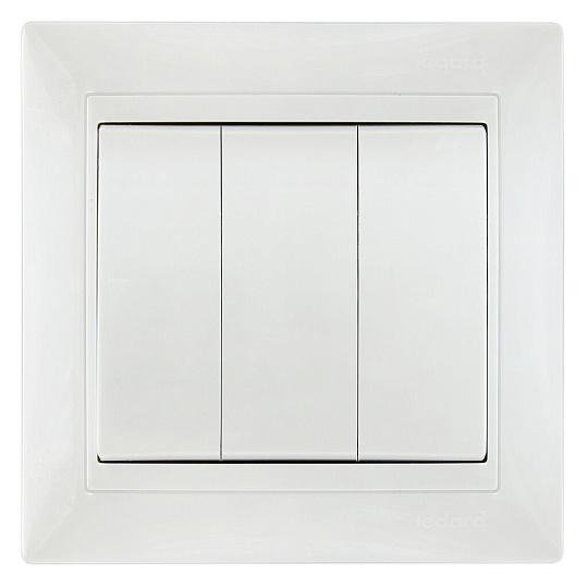 Выключатель скрытой установки, трехклавишный, без заземления, 10 А, белый, Ledard