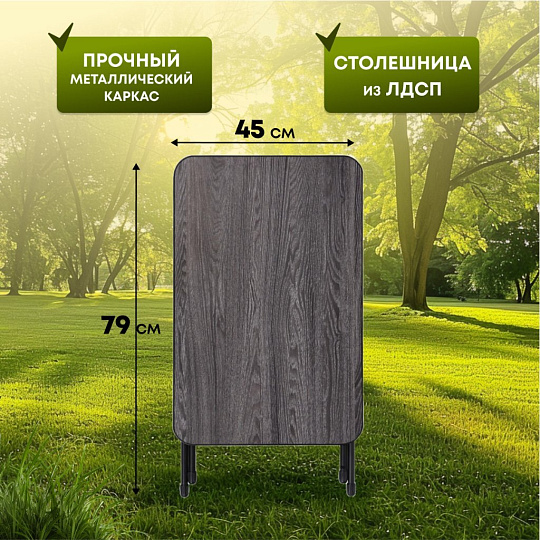 Стол складной металл, прямоугольный, 68х45х62 см, столешница ЛДСП, ясень черный, Nika, Туристический, ТСТМ/ЯС