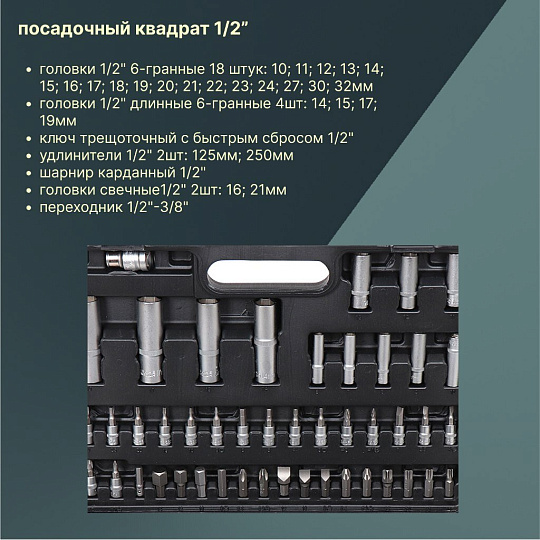 Набор слесарных инструментов Рокот, 736-120, 1/2", 1/4", сталь, кейс, 94 предмета