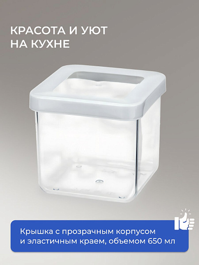 Банка для сыпучих продуктов, пластик, 0.65 л, 10х10х9.5 см, с крышкой, Idea, Степ, М 1291
