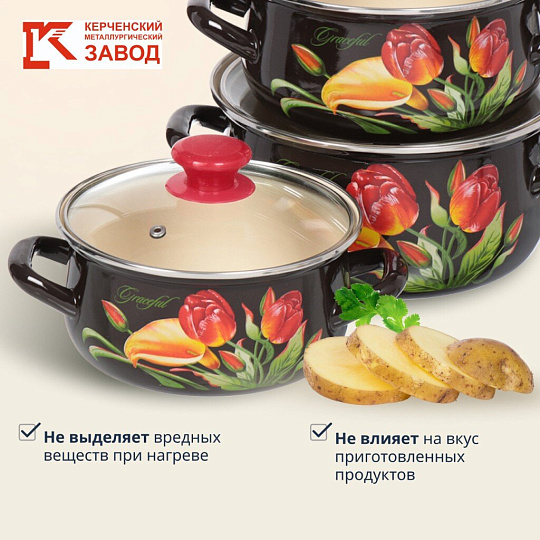 Набор посуды эмалированная сталь, 6 предметов, кастрюли 1.5,2,3 л, МП, Керченский металлургический завод, Грациозный-Экстра