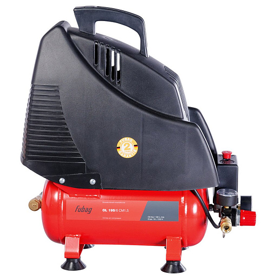 Компрессор безмасляный, Fubag, OL 195/6, 1.1 кВт, поршневой, 6 л, 180 л/мин, 8 бар, прямой, 220В/50Гц, 11 кг, A6BB304KOA600 (A6BB304KOA544)