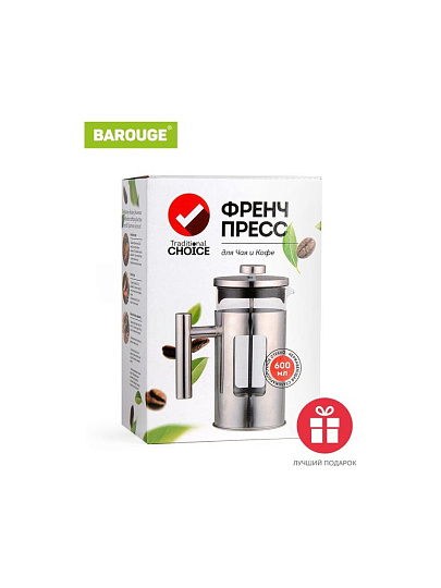 Френч-пресс 0.6 л, стекло, Barouge, Traditional choice, серебро, BF-704
