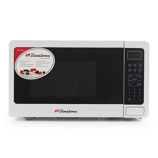 Микроволновая печь Binatone, FMO 20D55, 20 л, 700 Вт, электронная, 6 уровней мощности, белая