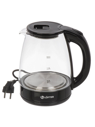 Чайник электрический Lofter, CX-K313-18LED, 1.8 л, 1500 Вт, скрытый нагревательный элемент, стекло, пластик