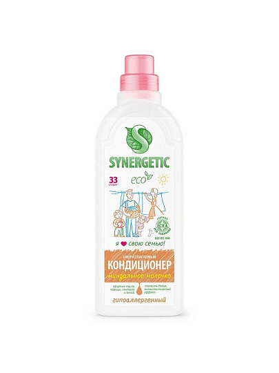 Кондиционер для белья Synergetic, 1 л, Миндальное молочко, концентрат