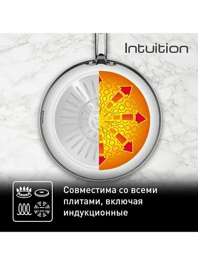 Сковорода нержавеющая сталь, 28 см, антипригарное покрытие, Tefal, Intuition, индукция, B8170644