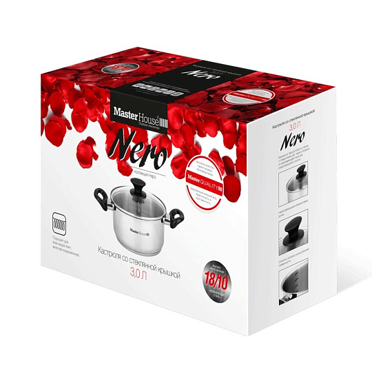 Кастрюля нержавеющая сталь, 3 л, крышка стекло, Master House, Глаза тигра F1, 60476, индукция