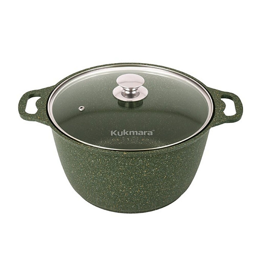Кастрюля алюминий, антипригарное покрытие, 6 л, крышка стекло, Kukmara, Trendy style, к61tsml, малахит