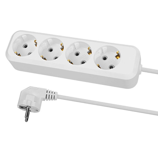 Удлинитель 4 гнезда, 1.5 м, с заземлением, 10 А, 2300 Вт, белый, TDM Electric, Народный, SQ1303-1045