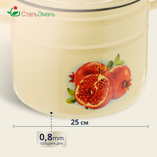 Кастрюля эмалированная сталь, 9 л, крышка сталь, СтальЭмаль, 1с200с, в ассортименте, индукция