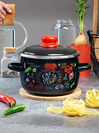 Кастрюля эмалированная сталь, 4 л, крышка сталь, сферический, Appetite, Gazpacho, 1RC201M, индукция