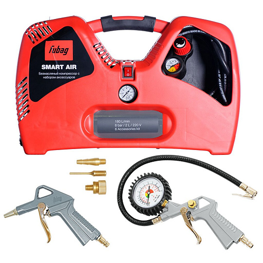 Компрессор безмасляный, Fubag, Smart Air, 1.1 кВт, поршневой, 2 л, 180 л/мин, 8 бар, прямой, 220В/50Гц, 3400 об/мин, 9 кг, 8215240KOA650