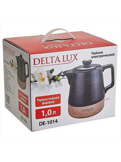 Чайник электрический Delta Lux, DE-1014, 1 л, 1200 Вт, скрытый нагревательный элемент, фарфор