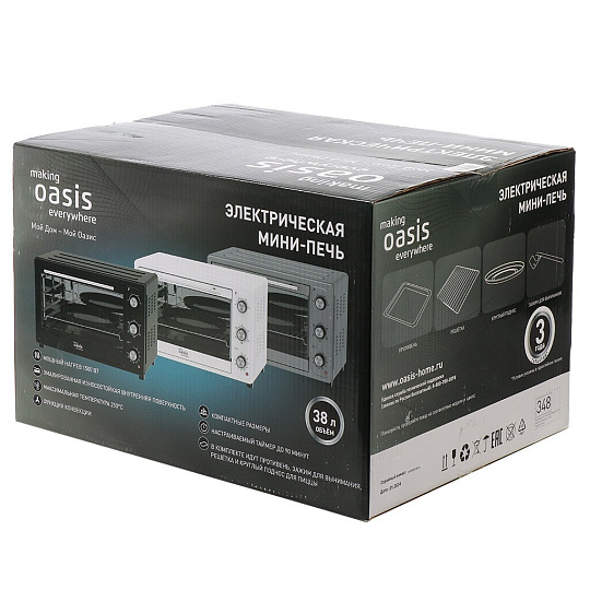 Духовка электрическая, Oasis, everywhere, 38 л, 1500 Вт, с термостатом, черная, M-S38CB